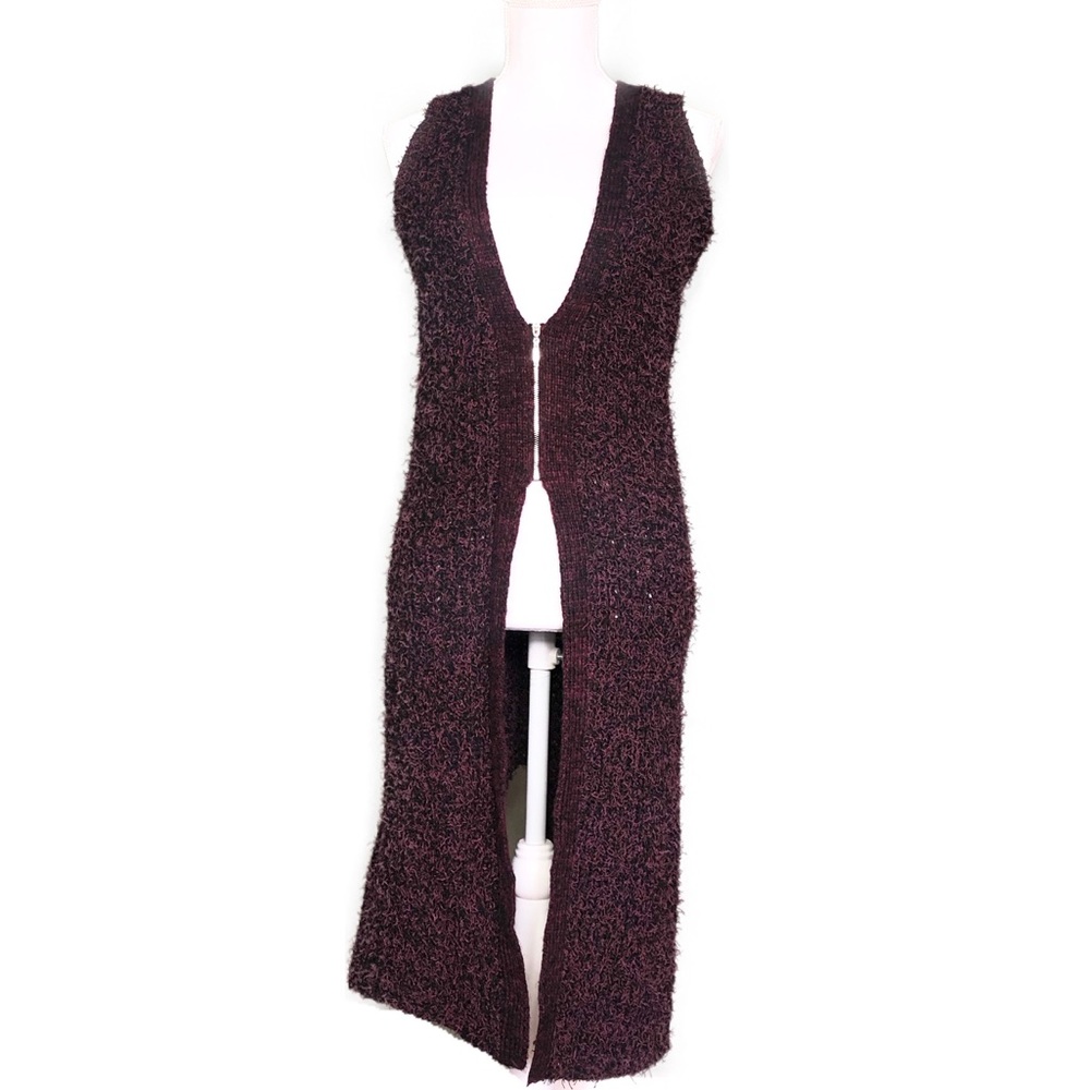 BCBGENERATION Long Fuzzy Sweater Vest with Zipper